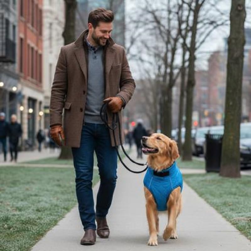 Dog Fur Jacket for Large Dogs (Blue - 12-Inch) - Soft, Stretchable Knit Dog Winter Clothes