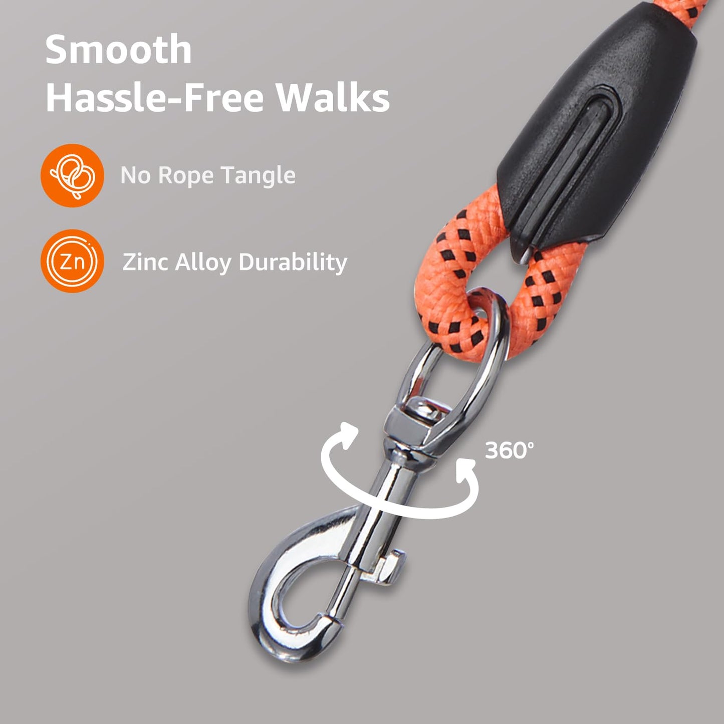 Heavy Duty Reflective Dog Leash 4ft /122 cm Long Nylon Rope Leash with Anti-Slip