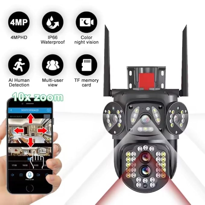 Smarthome 4G/5G FHD 5 MP+5 MP Pan/Tilt Dual Lens/Triple Screen View Outdoor CCTV Camera with Color Night Vision