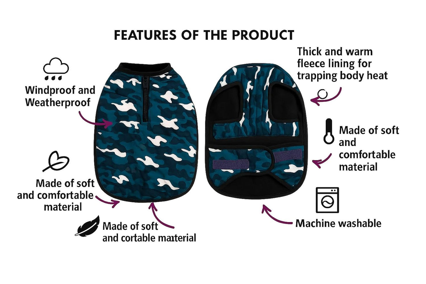 Dog Winter Coat, Jacket, Clothes, Windproof, Light Weight, Washable, Ultra Warm