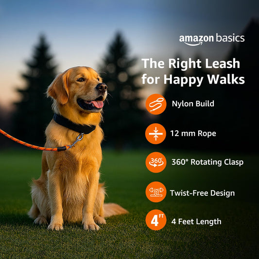 Heavy Duty Reflective Dog Leash 4ft /122 cm Long Nylon Rope Leash with Anti-Slip