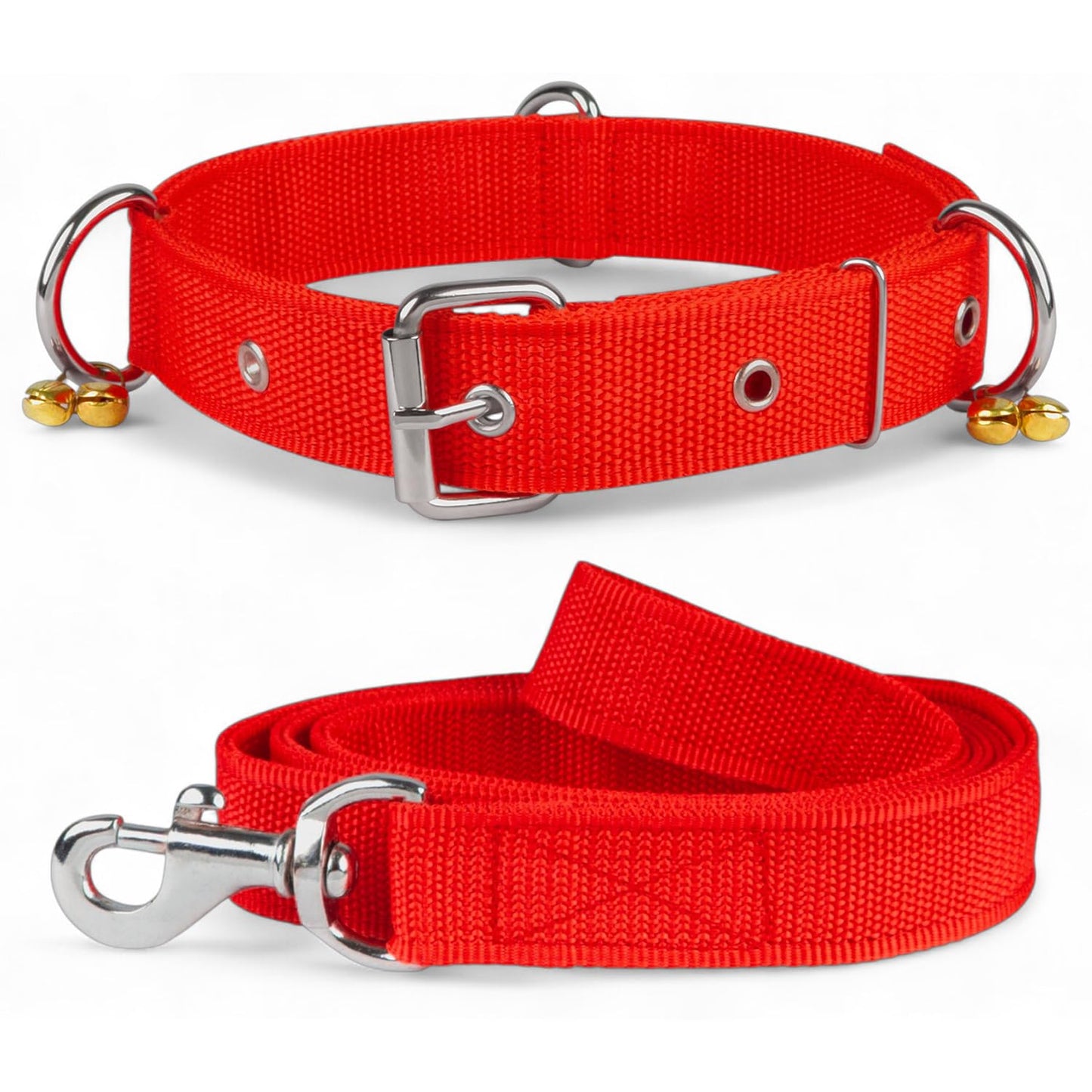 Dog Collar Belt and Leash Set for Large Dogs, Dog Stylish Nylon Leash Belts with Bell
