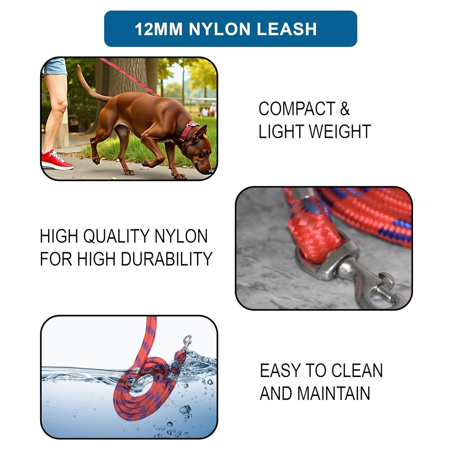 Dog Leash - 5 ft | Strong Leash for Dogs with Heavy Clip | Dog Rope for Medium and Small