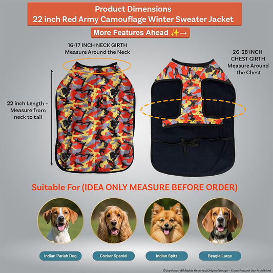 Dog Winter Jacket – (Camouflage Red Army, (XL) 22 Inch) | Ultra Warm Coat